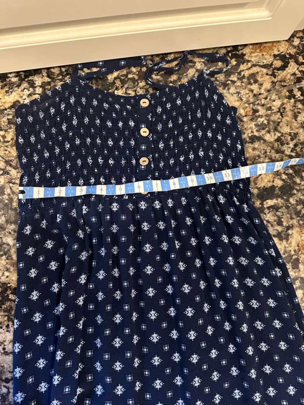 Navy Floral Smocked Maxi Dress with Buttons - Picture 5 of 7
